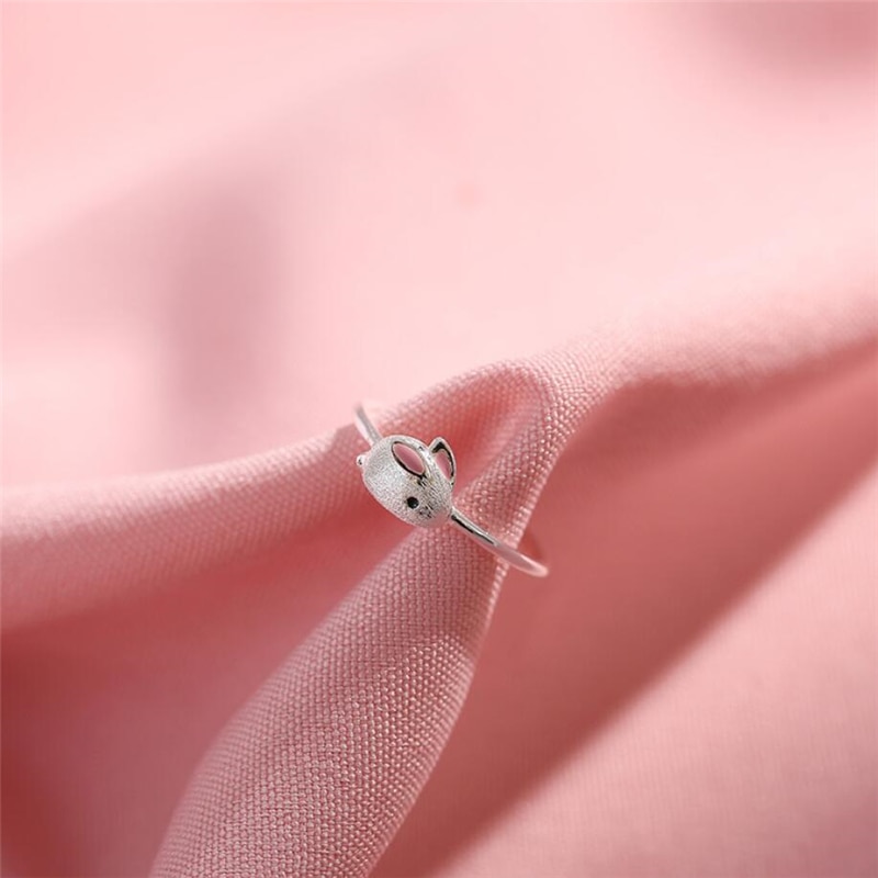 Sole Memory Mini Cute Sweet Bunny Fresh Rabbit 925 Sterling Silver Female Resizable Opening Rings SRI503