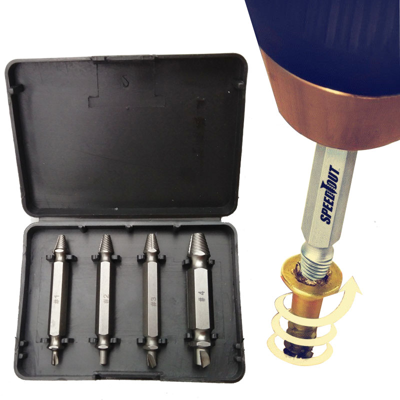 Accessoires de tournevis, forage, extracteur de vis endommagé, extracteur de boulon cassé manuel Kit d'outils pour enlever les goujons 4 pièces