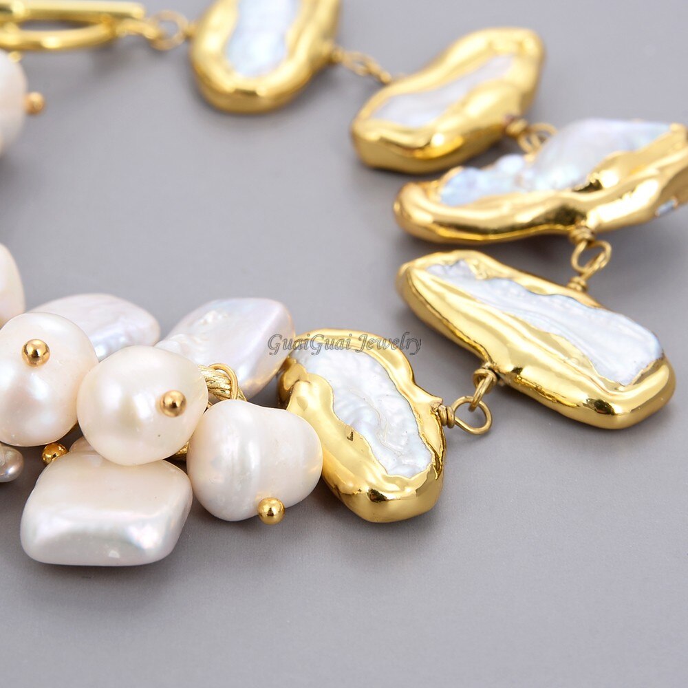 GG Jewelry 8'' Freshwater White Biwa Keshi Pearl Potato Pearl Chain Bracelet