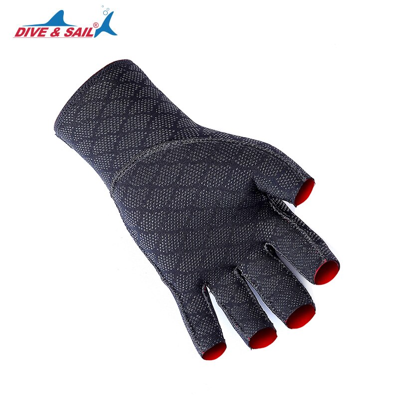 DIVE&SAIL Anti-scratch Half Finger Diving Gloves Non-slip with Nylon Clasp for Water-skiing Windsurfing Spearfishing Snorkeling