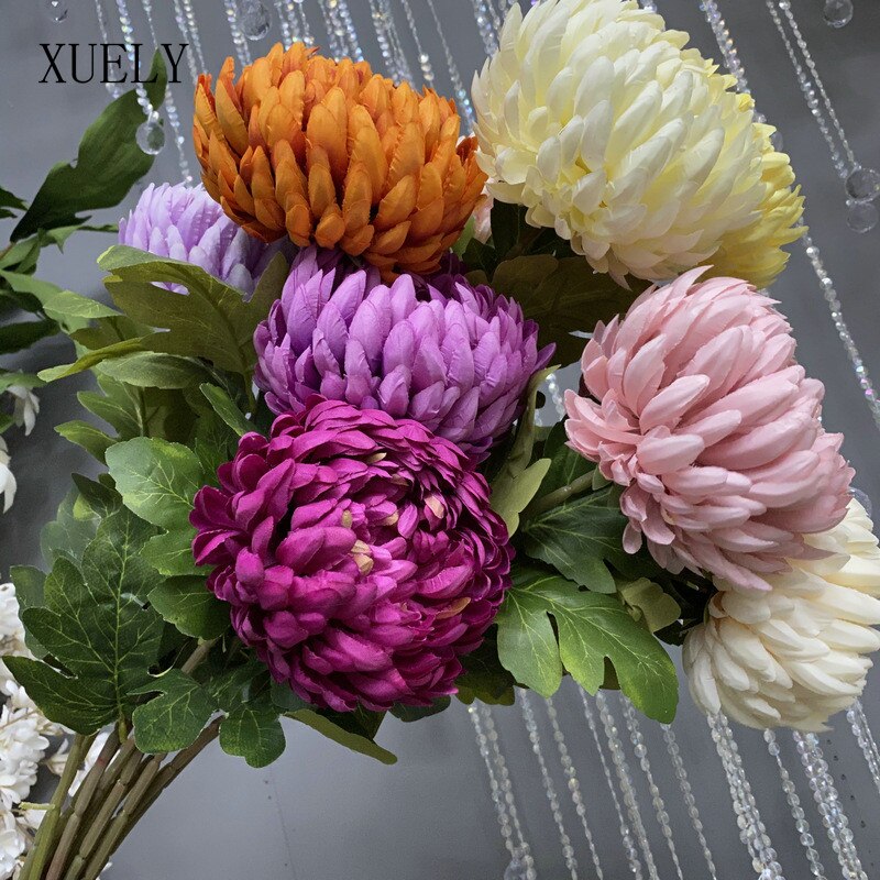 Grote Enkele Chrysant Land Stijl Woonkamer Bloemstuk Kunstbloemen Bruiloft Schieten Props Decor Bloemen