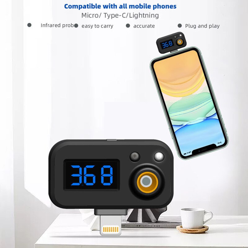 Non-contact Infrarood Thermometer Voor Ios Android Huawei Mini Slimme Mobiele Telefoon Thermometer Voorhoofd Temperatuur Meten Meter