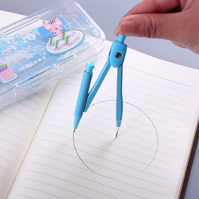 1 sets 15-20cm Plastic Transparent Straight Rulers Grid Ruler Protractor Stationery Set for Kids Students School Supplies: BLUE