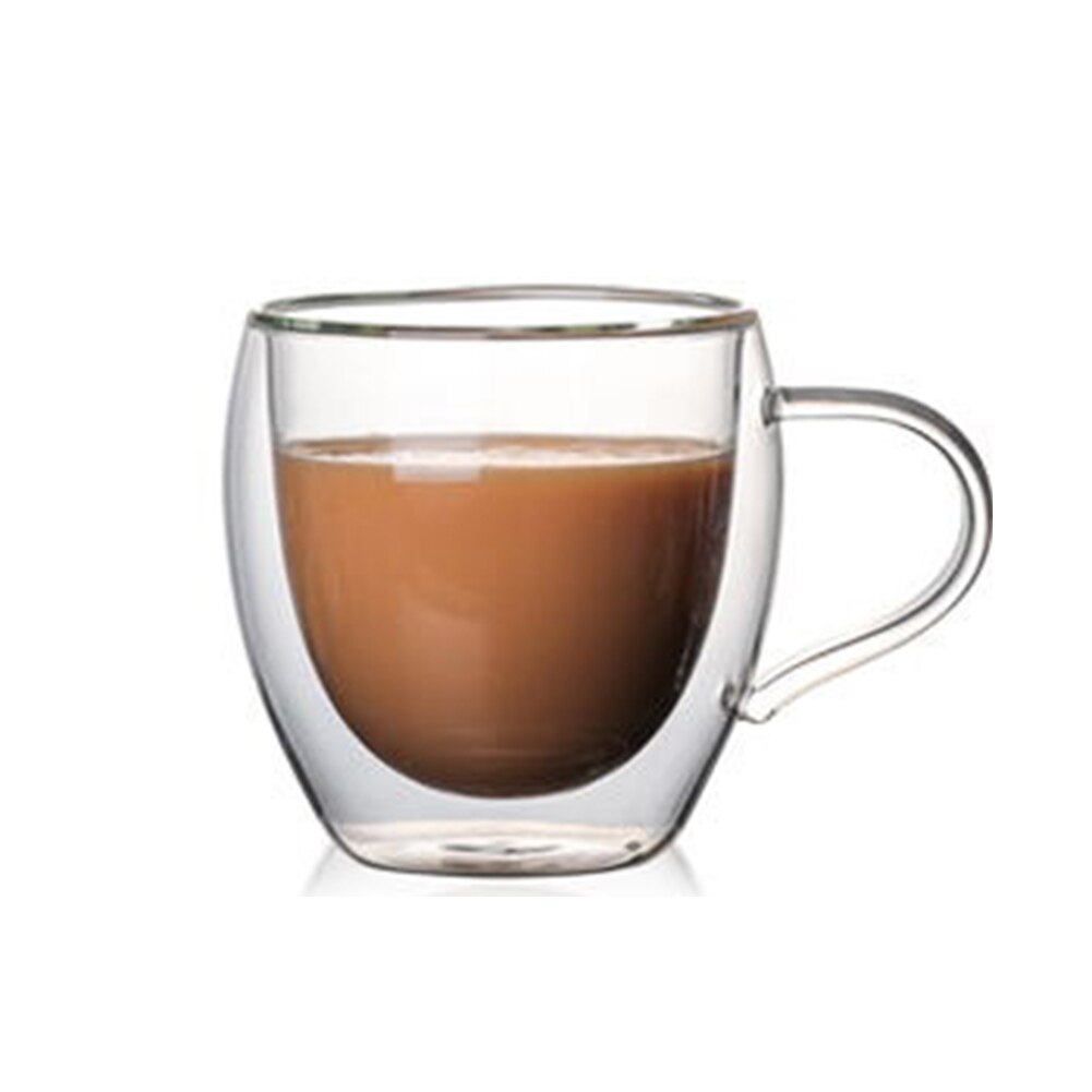 Double Wall Insulated Glasses Espresso Mugs High Temperature Resistant Thick Transparent Glass Cup AUG889: without lid 260ml