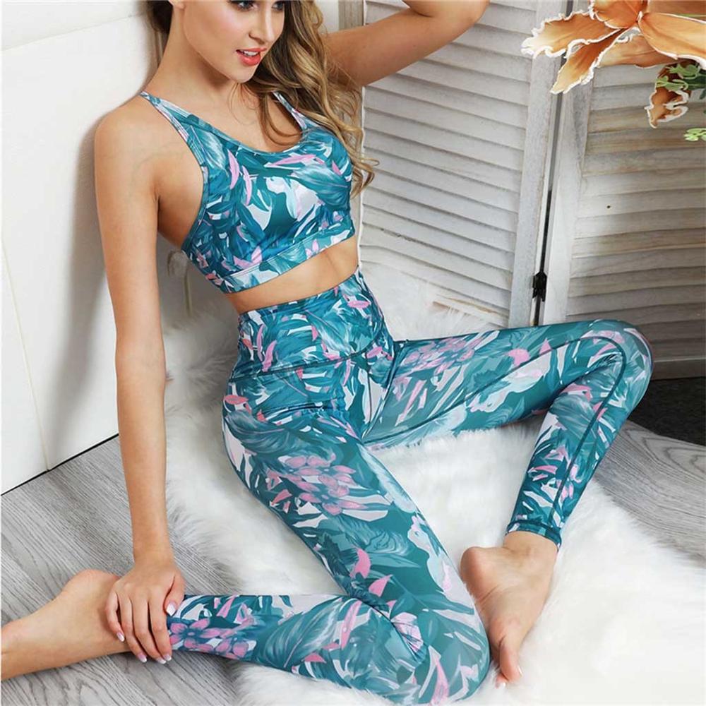 Yogaset gymset graffiti print sport 2 -delige set gymset dames workout sportkleding leggings dames fitness sportkleding dames