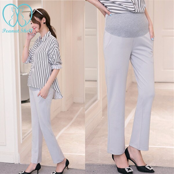 Office Ladies Formal Work Maternity Belly Pants Autumn Spring Pregnancy OL Straight Pants for Pregnant Women: Gray / XL
