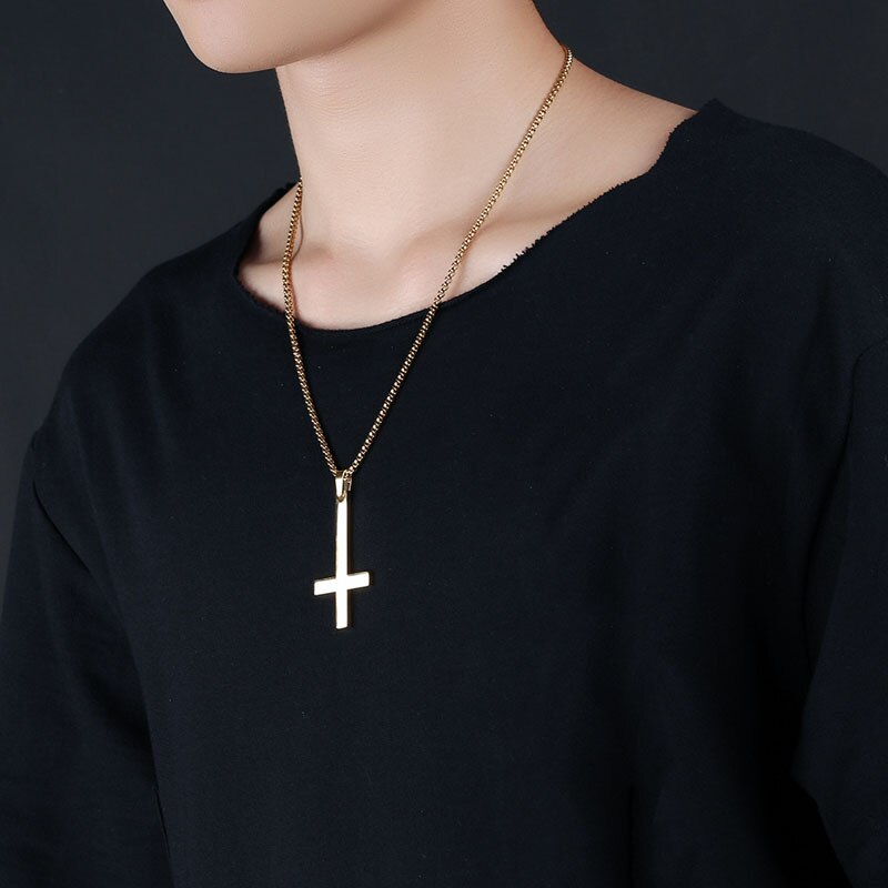 Men Inverted Cross Pendant Necklace Stainless Steel Chain Link Necklaces Jewelry AIC88