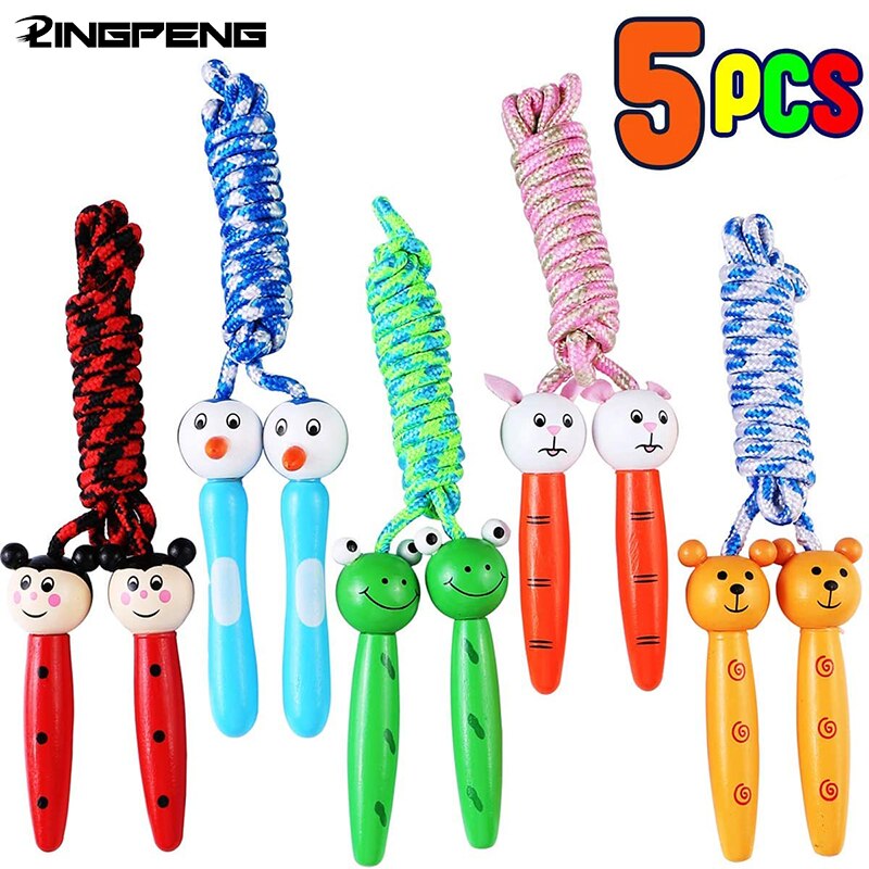 Kids Springtouwen Mooie Cartoon Springtouw Met Houten Handgrepen Gevlochten Wirwar Touw Fitness Sport Springtouwen