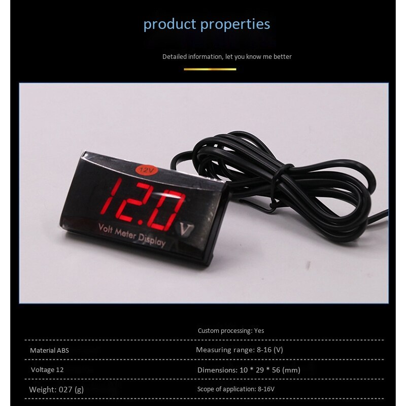 Led Waterproof Digital Display Voltmeter Multi-Function Car and Motorcycle Battery Test Voltmeter Refitted Voltmeter