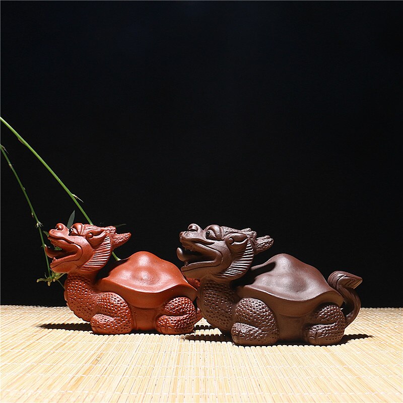 Autentisk yixing lilla ler te kæledyr ornamenter ren håndværk skildpadde drage skulptur te bakke tilbehør brugerdefineret