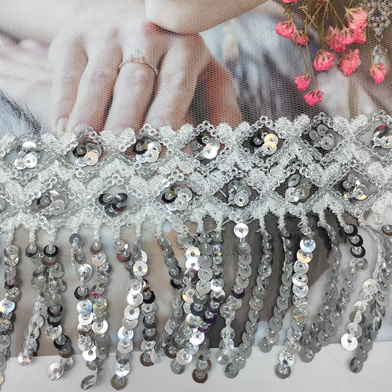 Performance scène vêtements accessoires maille fil bas paillettes code à barres dentelle gland ruban jupe décoration matériaux
