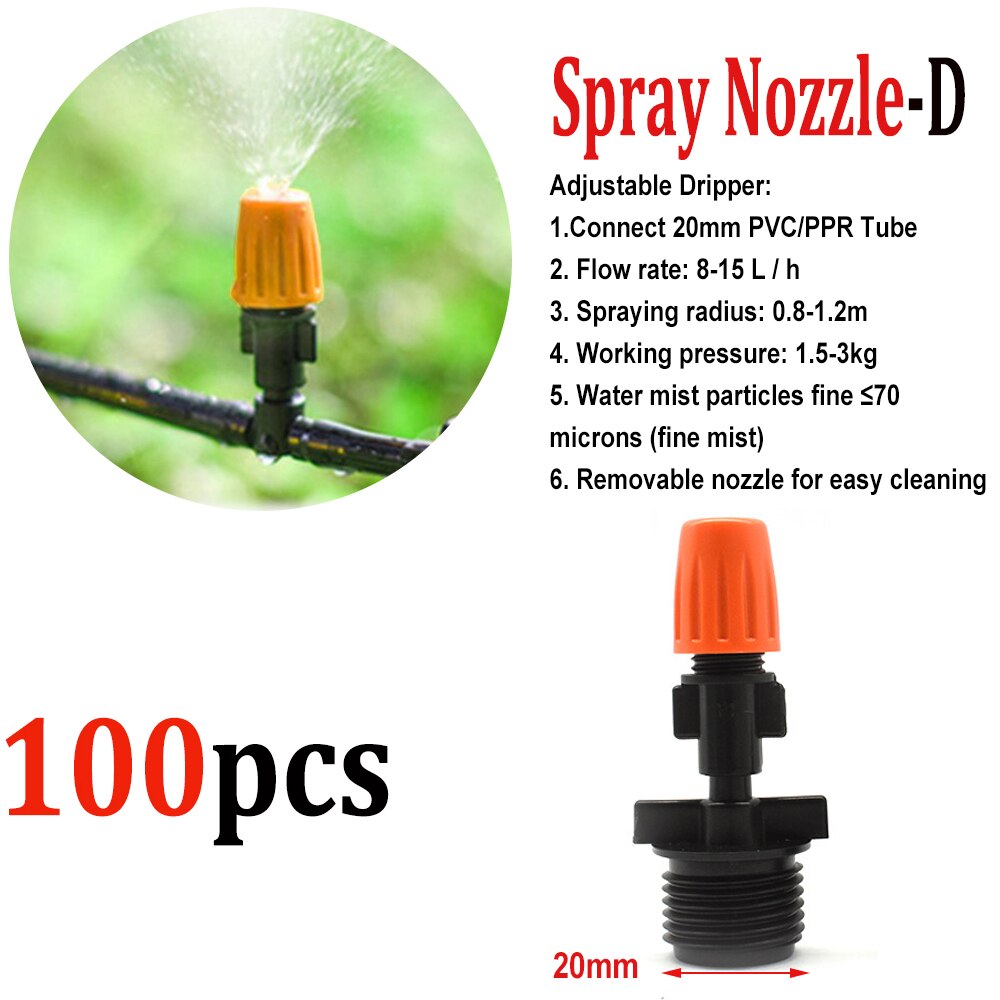 100pcs Spray Nozzle Farm Garden Micro Auto Drip Irrigation System Sprinkler Adjustable Atomizing Dripper Plant Self Watering: Nozzle-D-100PCS