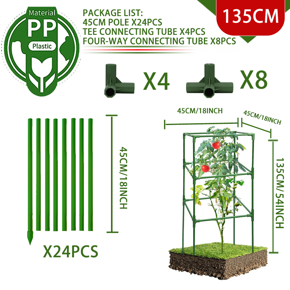 45/90/135/180cm Tomato Cages for Garden,Square Tomato Cage Heavy Duty,Height-Adjustable Tomato Trellis for Raised Garden Bed: Brown