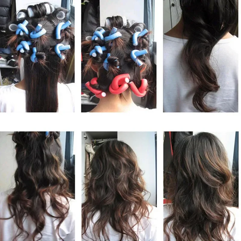 10 pçs flexível haste de ondulação do cabelo rolos de cabelo fabricantes espuma macia bendy torção cachos rolos ferramentas estilo rolo de cabelo sem rolos de calor