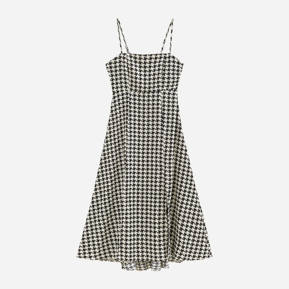 Marwin Summer Spaghetti Strap Long Women Houndtooth Printing High Street Hoilday Style Women Dresses: L / Blue