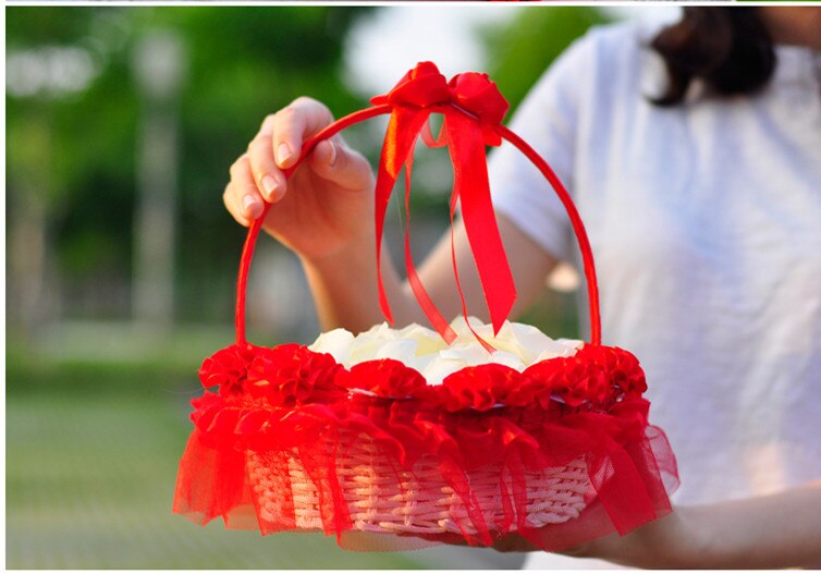 3D Red Flower Decoration Flower Girl Basket for Wedding Ceremony Favors Party Decoration Supplies