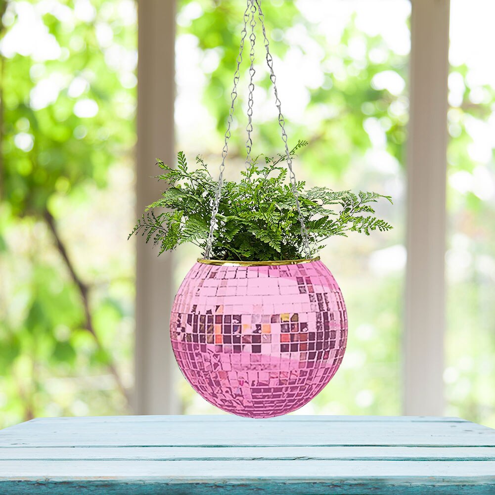 Disco Ball Hanging Flowerpot Round Mirror Planter Home Garden Ornament Vase Basket Boho Style Outdoor Home Yard Decoration 