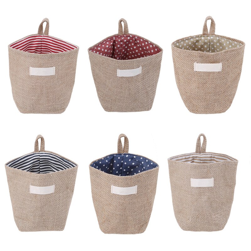 Retro Large Capacity Women Cosmetic Box Jute Cotton Linen Sundries Basket Cosmetic Cases Wall Hanging Make up Storage Bags Women