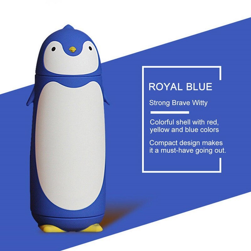 Termo de acero inoxidable con forma de pingüino, jarra termo, taza, viaje, café, anticaída, portátil,: blue