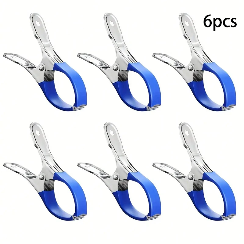 Clips de couverture de piscine durables en acier inoxydable, 6 pièces, avec poignées en plastique bleu, Clips à ressort coupe-vent robustes pour sécuriser au-dessus: Bleu