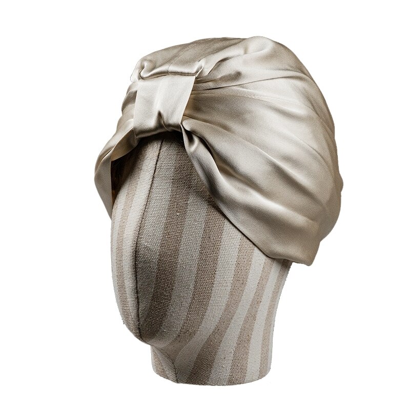 Luxury 100 Mulberry Silk Hair Bonnets For Women 19 Momme Pure Silk Turban For Sleeping Cap Double Layer Silk Curly Hair Headwrap: champagne