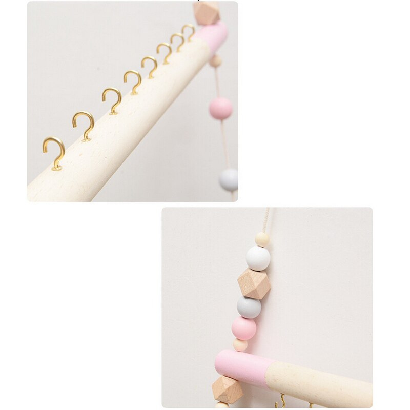 Perchero de madera nórdico INS, perchero con cuentas colgantes para pared, habitación de decoración para niños, ropa, sombrero, manualidad casera para fotografía