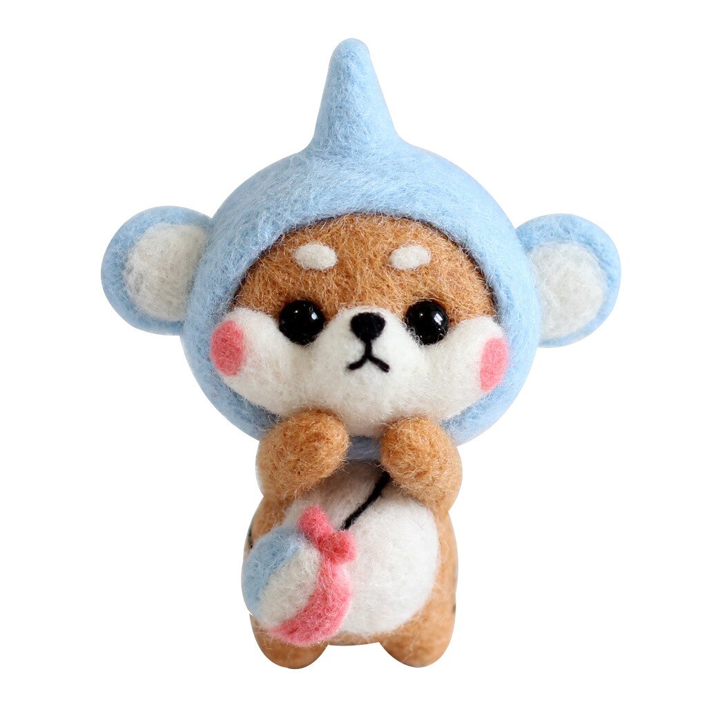 Handmade diy material package with wool felt poke and poke music cute pet puppy cute pet bunny series combination: Elephant Shiba Inu