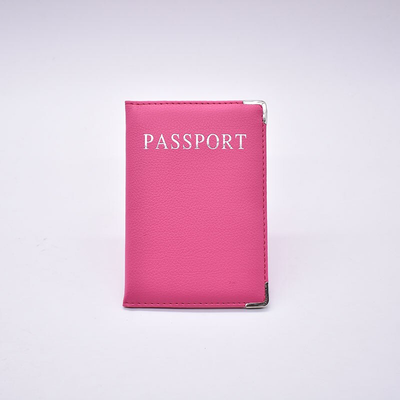 Traveling Passport Cover Pink Women Solid Pu Leather Passport Holder Multifunctioncal Go Abroad Passport Case: Fuschia