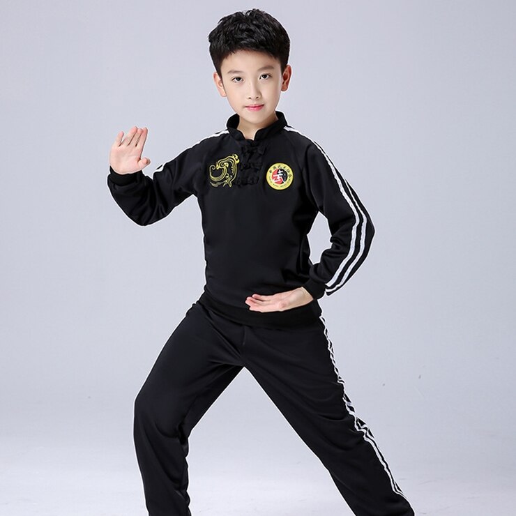 Ropa china ropa tradicional Tang traje bebé niña Shaolin Kung Fu Wushu ejercicio traje de artes marciales uniforme conjunto: Black / 160