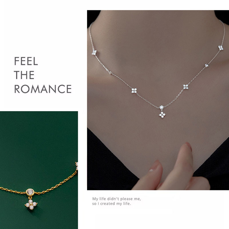 Collar de trébol de la suerte S925, Gargantilla con certificado de cuatro hojas, colgante de plata de ley sólida, joyería fina para mujer, de boda