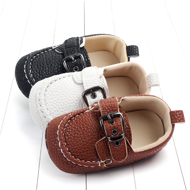 Läder mockasin för baby pojke spädbarn prewalking skor svart loafer skor småbarn första steg skor baby skor