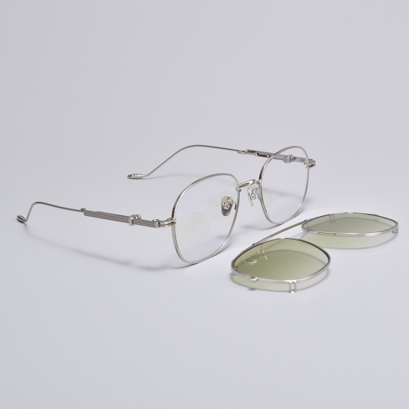 korean Prescription Eyeglasses Frame With clip men Women Round Myopia Optical Gentle Diplo-the cub 032 Glasses Frame: Silvery green