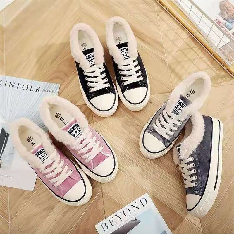 Winterschoenen dames platform sneakers trending dames effen kleur kort pluche zwart roze hoog top sport grote maat