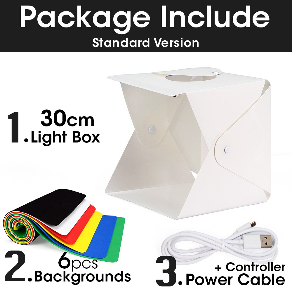 Foldbar lightbox 20cm 30cm 40cm bærbar fotografering fotostudio led softbox baggrundssæt usb mini lysboks til dslr kamera: 30cm opdateret version