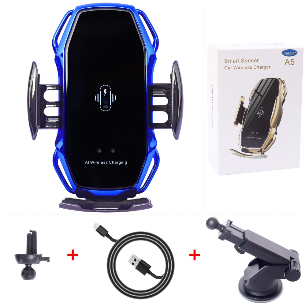 10W Car Wireless Phone Charger Automatic Clamp Charge Tough Glass Panel Holder foriphone 11pro 11 XS forHuawei Mate30pro P30pro: Blue holder