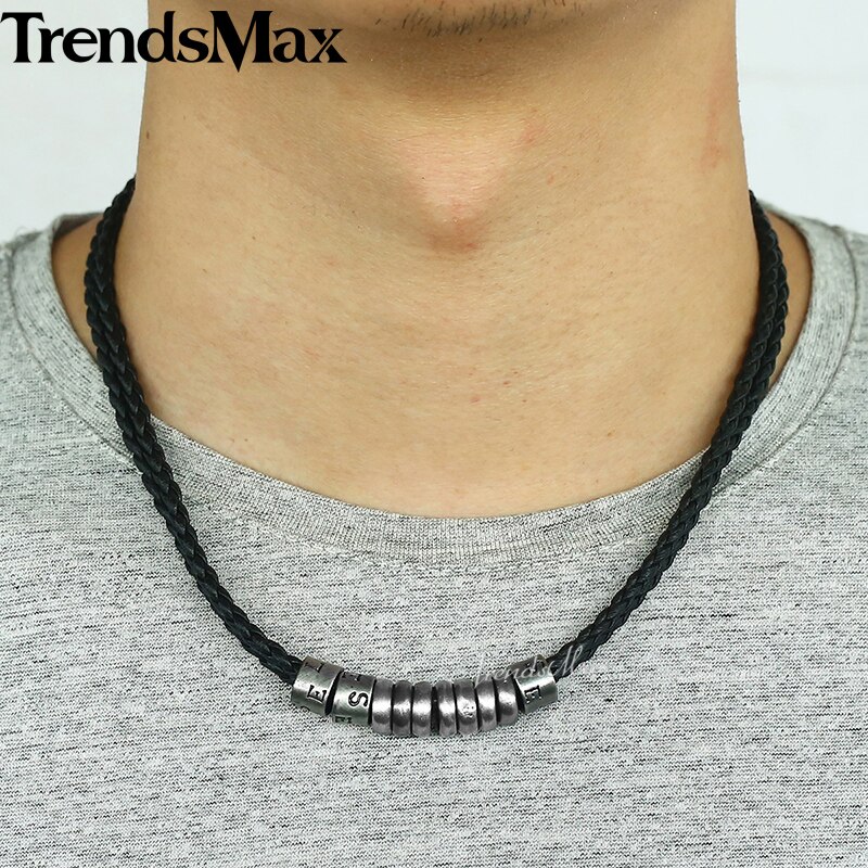 Mannen Lederen Ketting Zwart Touw Ketting Metalen Charm Ketting Voor Mannelijke Sieraden 8Mm KLP100