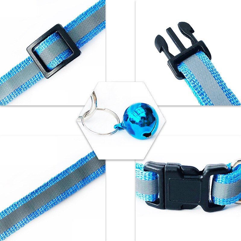 Collar reflectante para mascotas Collar campana ajustable tamaño adecuado para los gatos y suministros para mascotas perros básicos collares