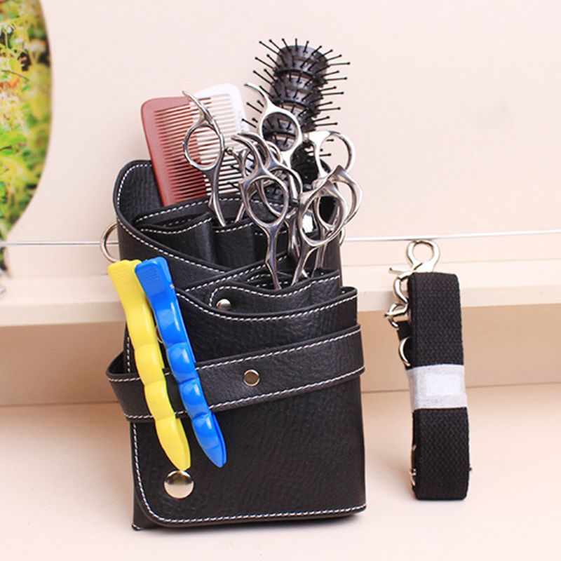 Portabel PU Läder Barberare Saxväska Kam Klämma Borste Förvaringsfickor Frisör Organizer för Salong Hårstylist Barberare