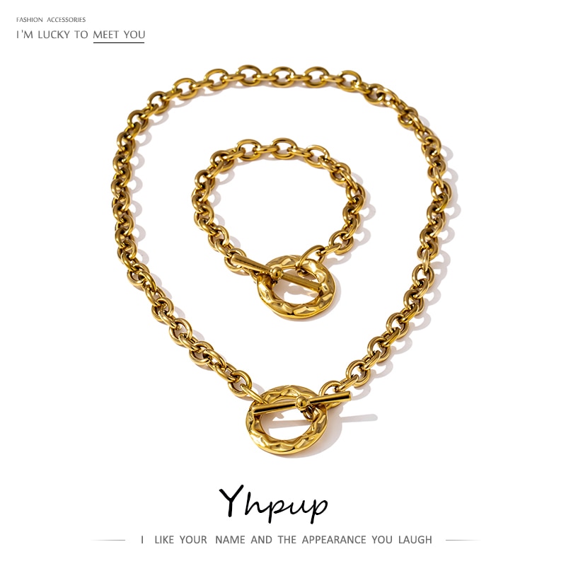 Gargantilla Yhpup de Metal dorado a la , Collar de acero inoxidable para mujer, Collar con dije, Collar de 14 k, joyería, bisutería, accesorios para mujer