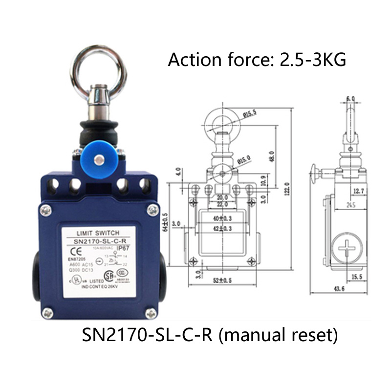 Zugseilschalter, Sicherheits-Not-Aus-Schalter, Zugdraht, Reiseschalter, automatischer / manueller Reset