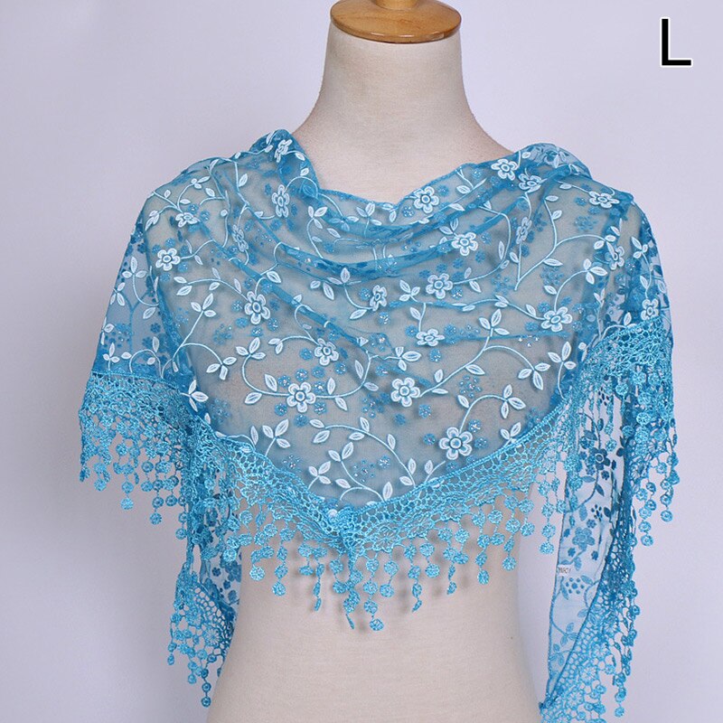 Vrouwen Bloemen Sjaal Wrap Lace Sheer Kwastje Sjaal Mode Hollow Tassel Lace Rose Bloemen Knit Driehoek Mantilla Sjaals: L
