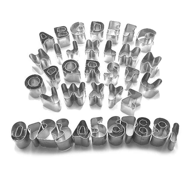 Cortador de galletas de acero inoxidable, molde con forma de letra y número del alfabeto, utensilios para hornear, DIY, 37 Unidades