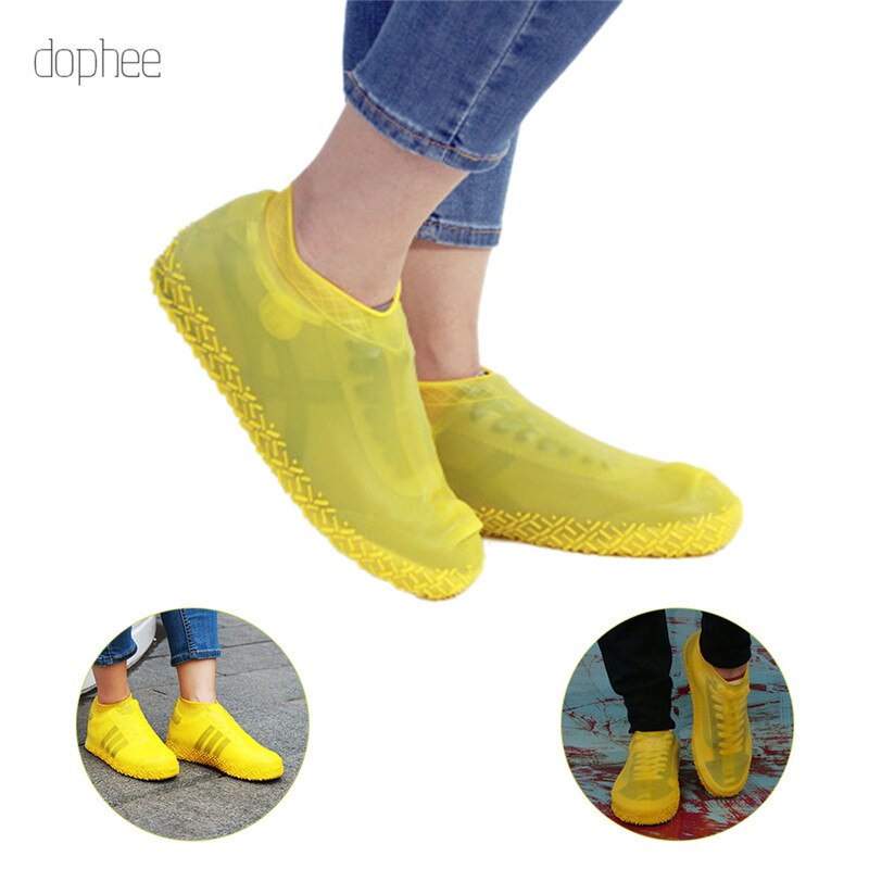 dophee 1 Pair Reusable Silicone Shoe Cover L Waterproof Rain Shoes Covers Camping Slip-resistant Rubber Rain Boot Overshoes: Yellow