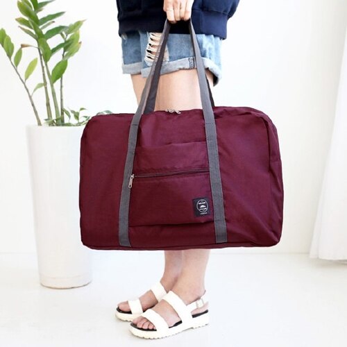Travel Duffel Bag - Large Capacity Shoulder Bag - Foldable Shopping Organizer - 36x33x11cm - Nylon Oxford Cloth: Wine red small