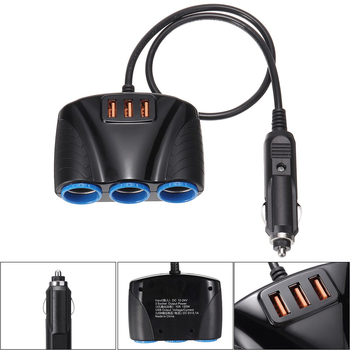 3 Usb-poort 3 Way Sigarettenaansteker Splitter Charger 120W Power 3.1A Usb Autolader Dc 12V 24V Voor Auto Elektronica