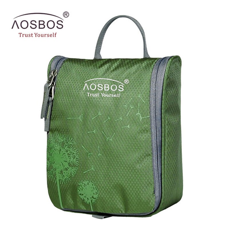 Aosbos bolsa de cosméticos impermeável, bolsa grande de nylon para homens e mulheres, organizador para viagem, kit de higiene pessoal: army green