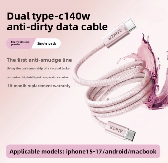 Anker 140w dobbelt type cc opladningskabel pd hurtigopladning usb - if-certificeret cc-datakabel egnet til apple 17 og android huawei: Blå