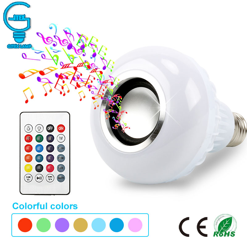 Led E27 Lamp Smart RGB Lamp Bluetooth Speaker Led Gloeilamp 12W Huis LED E27 Lampen Muziek Dimbare draadloze Led Lamp
