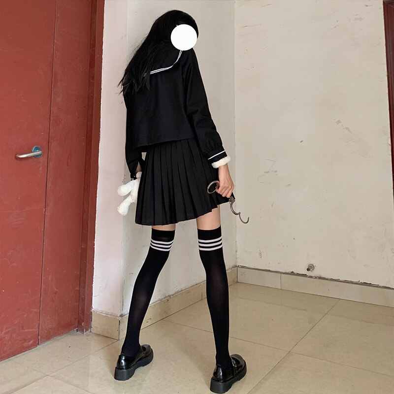 Japanese Velvet Long Socks Over The Knee Striped Socks Stockings Female Student Jk Uniform Knee Socks Thin White Summer Thin
