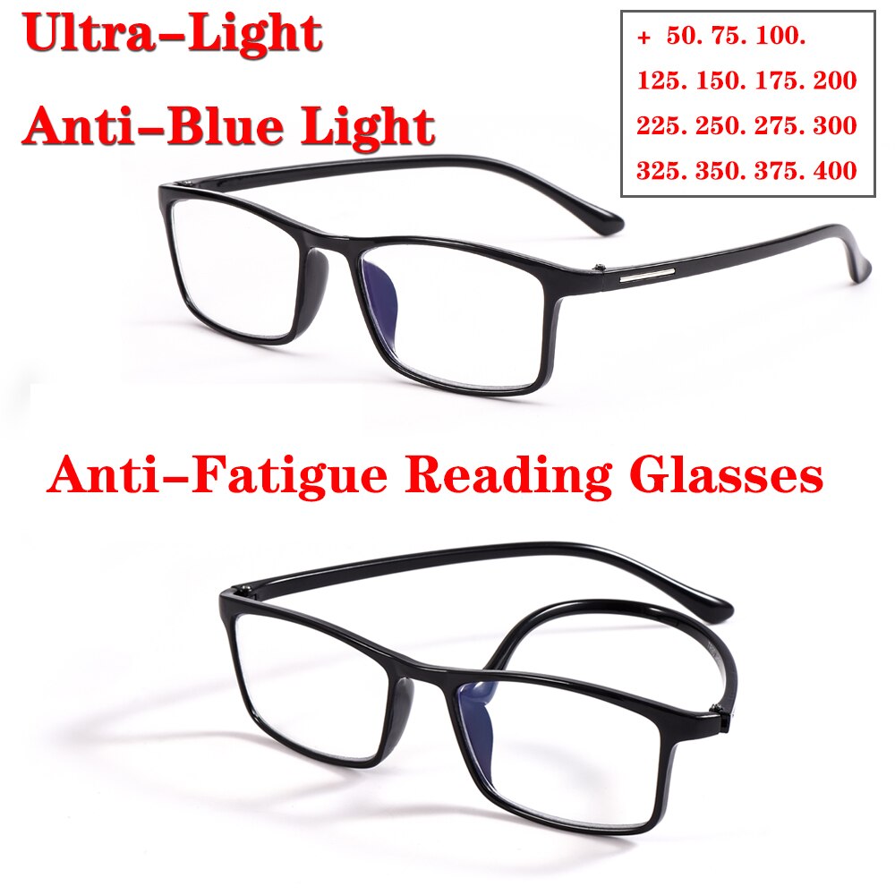 Lunettes de lecture TR90 ultra-légères, Anti-lumière bleue, pour hommes et femmes, Anti-Fatigue, liseuses + 50 75 125 175 225 275 325